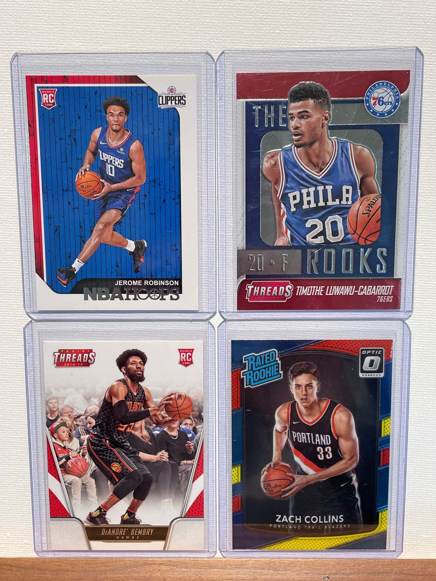 Jerome Robinson, DeAndre Bembry, Timothy Luwawu-Cabarrot, and Zach Collins Rookie cards