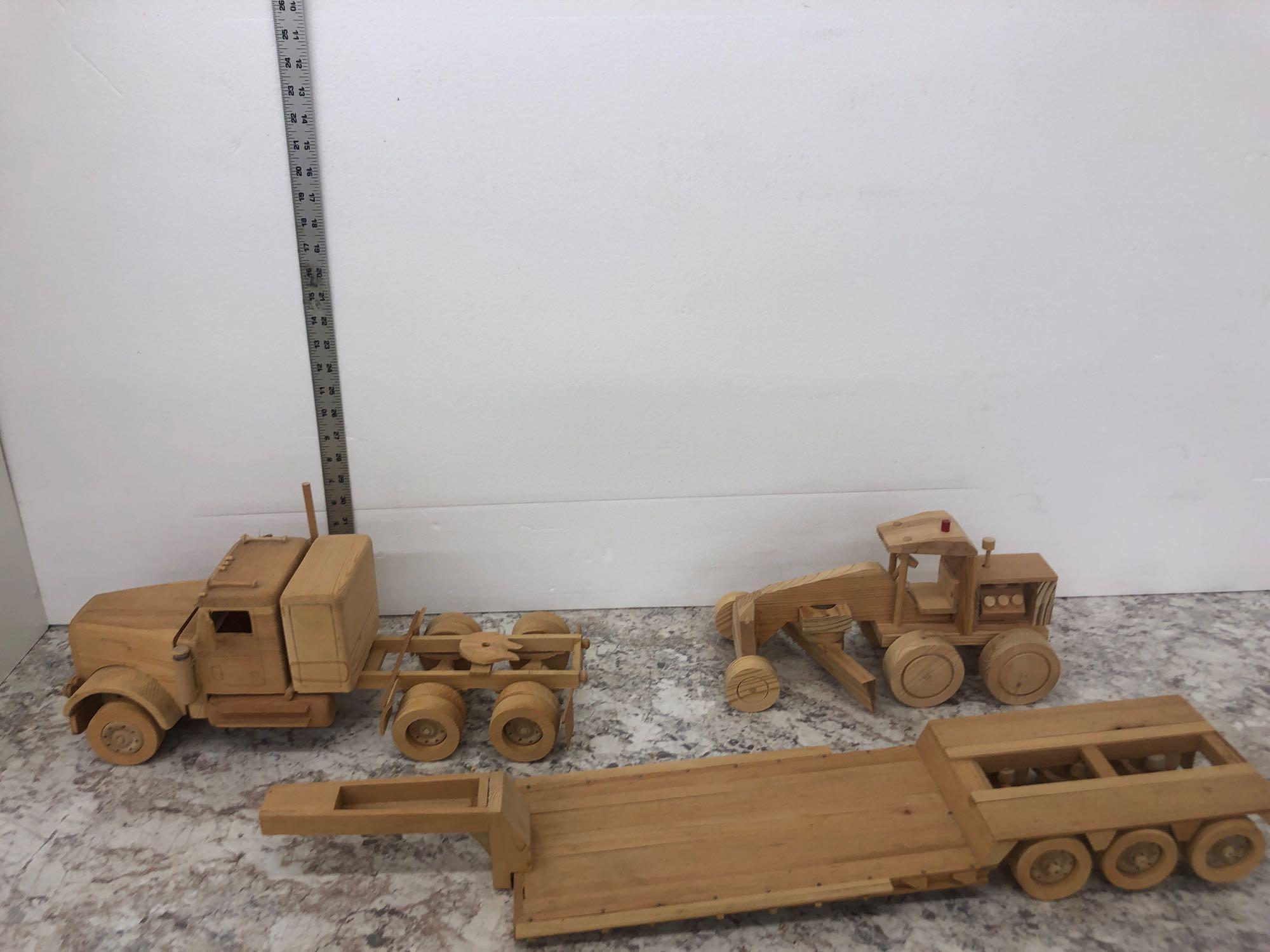 HiLoader and LowBoy Truck and Trailer handmade out of wood