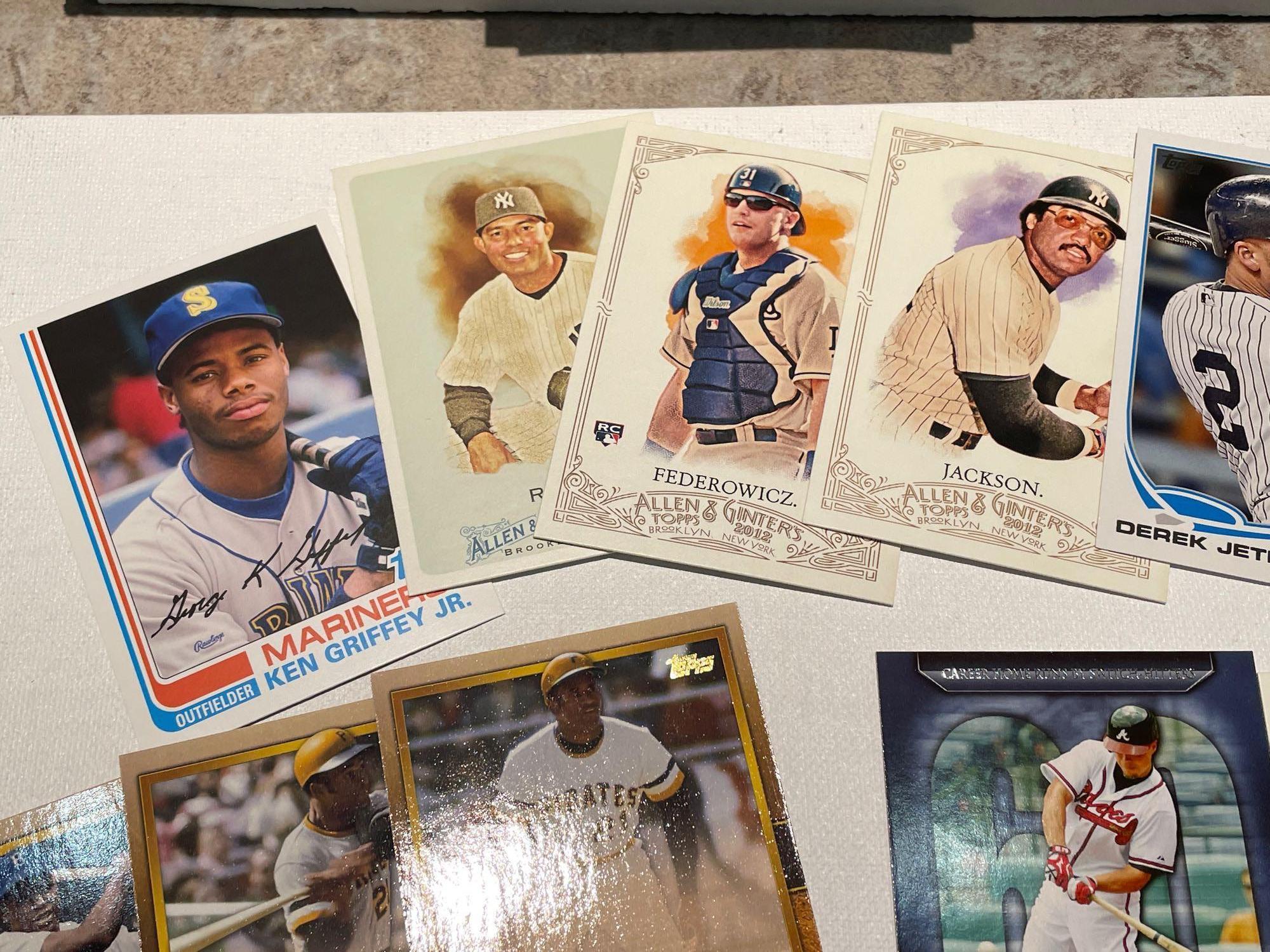 Baseballs cards see pics including Jeter, Harper, Jackson, Clemente, Griffey plus