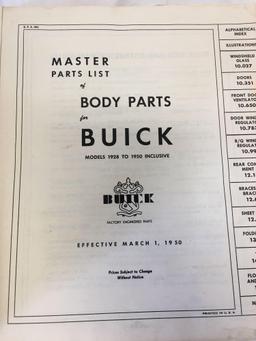 Master parts list of body for Buick models 1928-1950