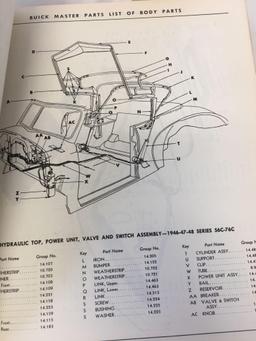 Master parts list of body for Buick models 1928-1950