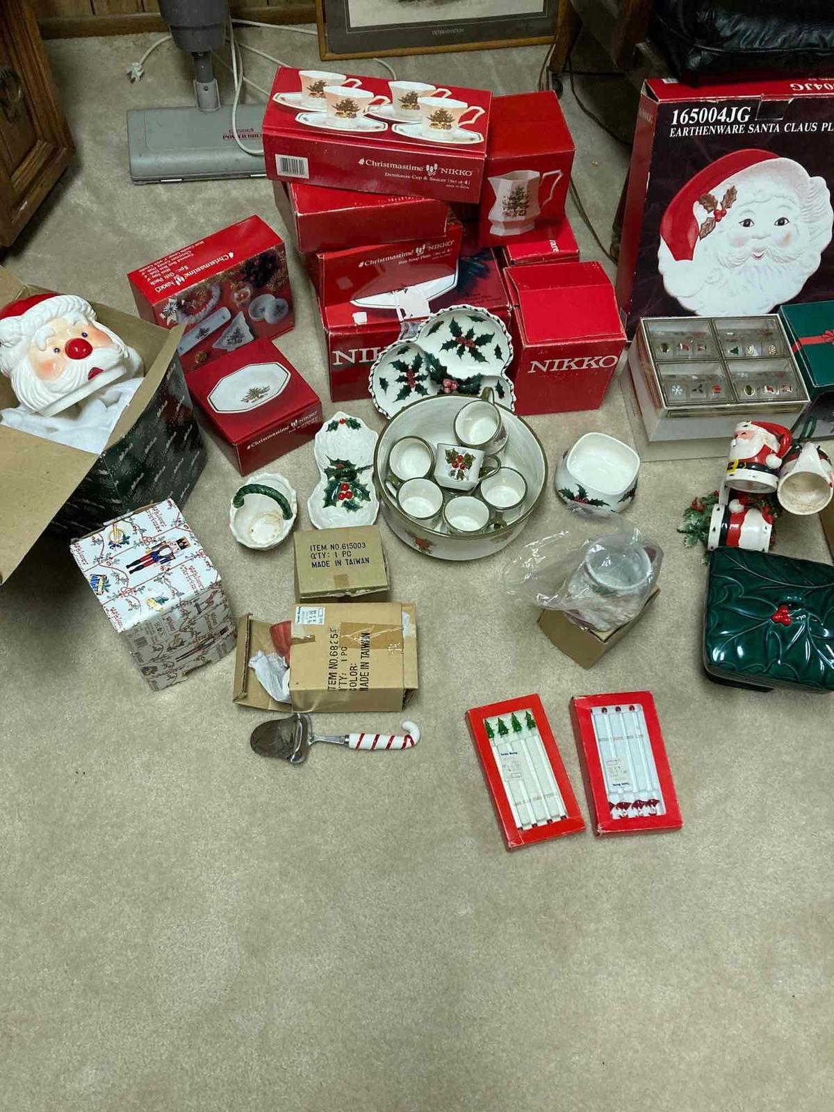 HUGE LOT OF CHRISTMAS COOKIE JARS, plates cups MORE!!