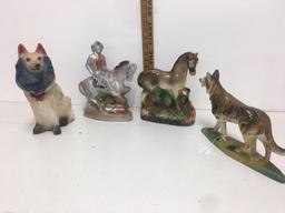 Vintage Chalk Figurines and Lou-Lou Chalk dog.