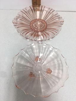 Lot of 4 Pink Depression Glass Candy Dish and bowl