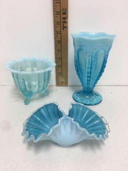 Antique carnival glass jackson sugar bowl No Lid Blue Opalescent