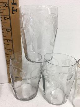 8 Vntg Anchor Hocking Gay 90s Roly Poly Glasses | Hansom, Bicycle, Sleigh and more