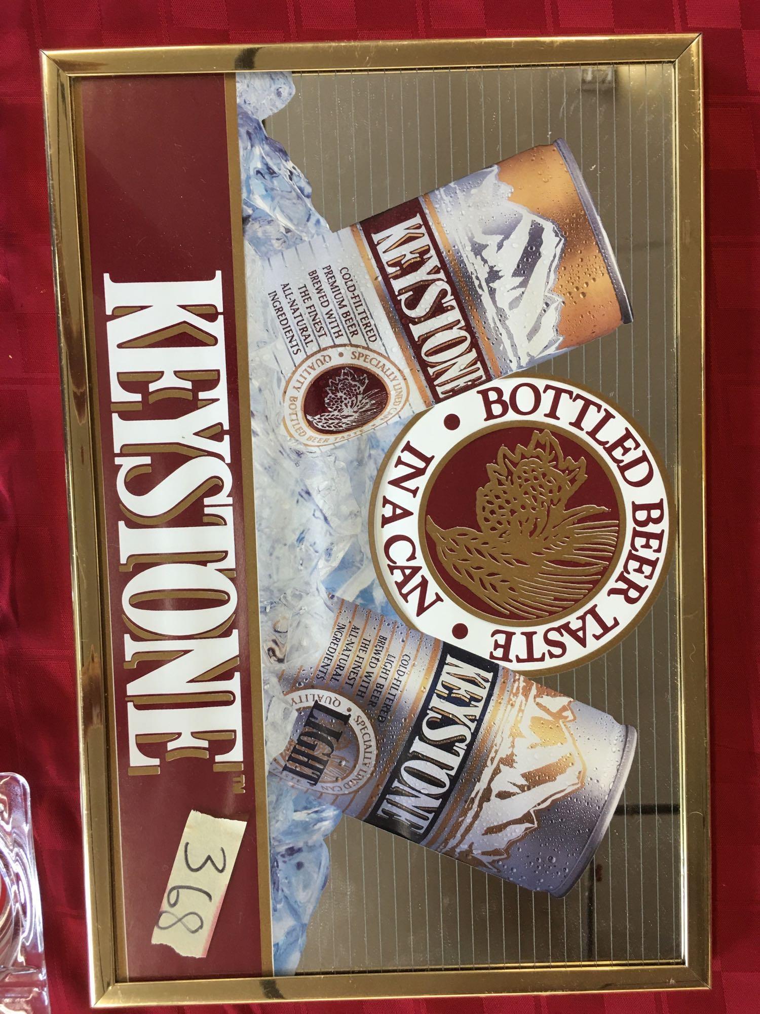 vintage Keystone Bottled Beer Mirror Bar Sign Red Advertising 14?x10? and Hy-vee ashtray