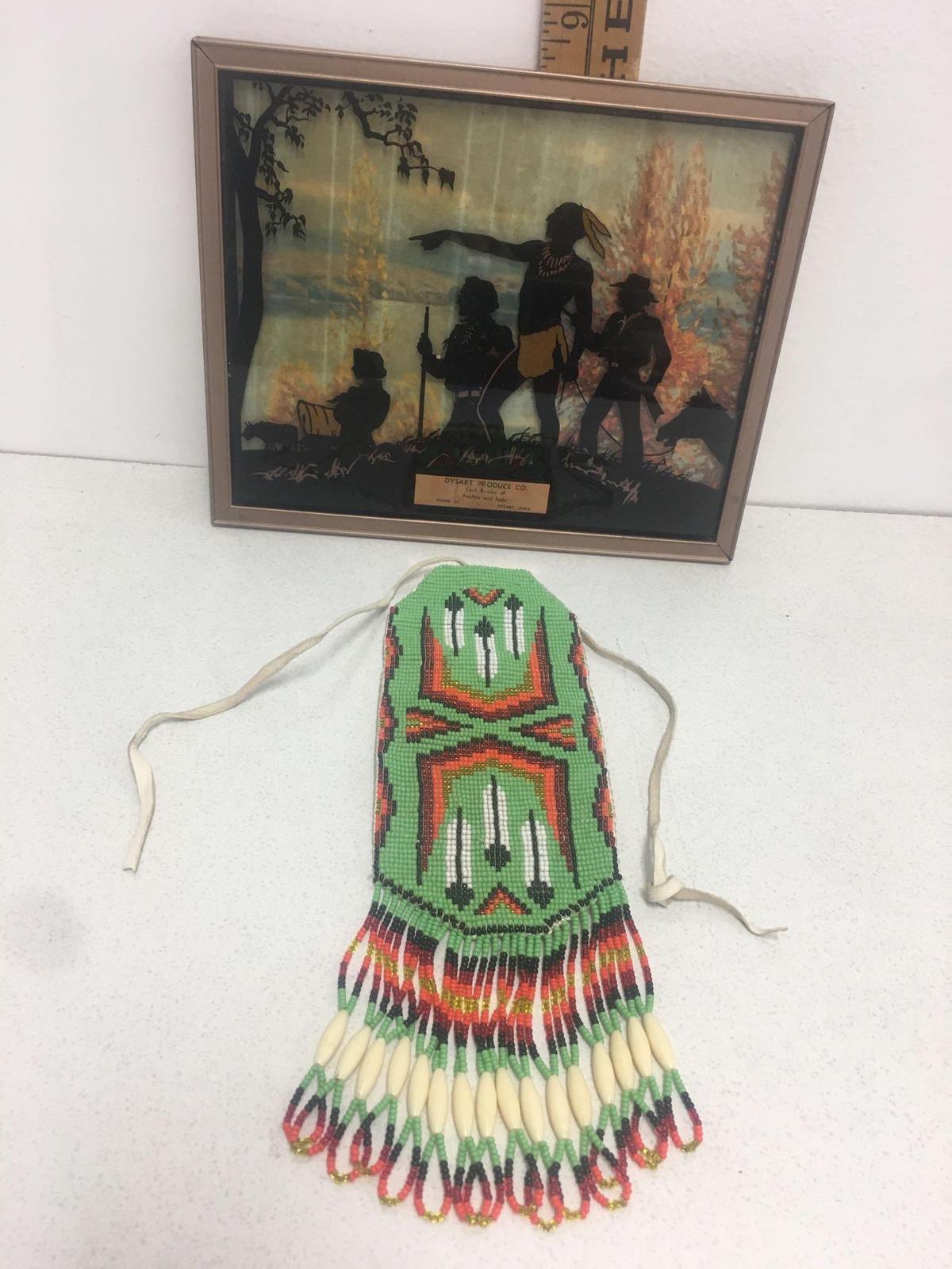 Vintage Native American Indian Wall Decoration and frame 10?x8?