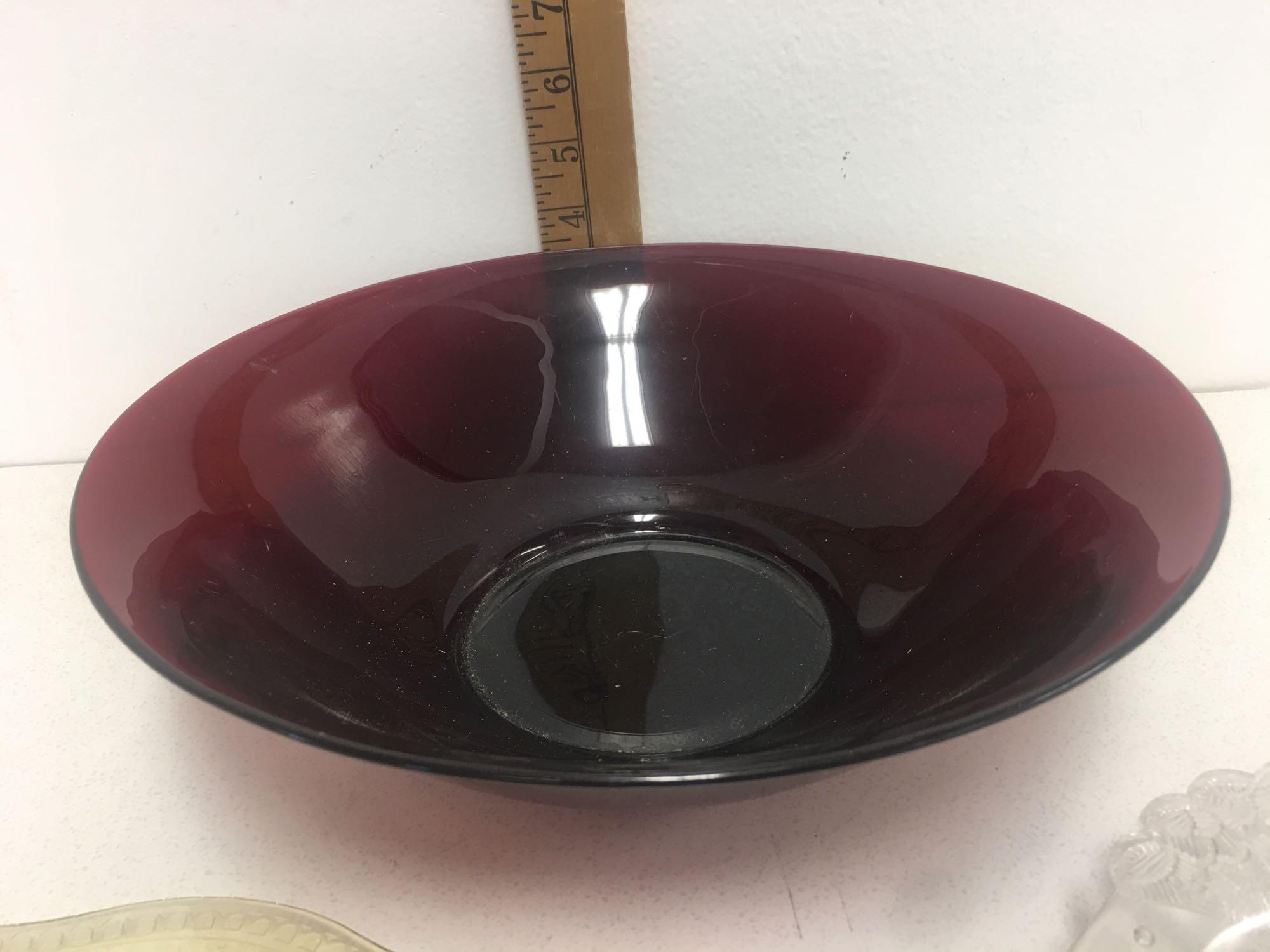 Vintage ROYAL RUBY RED Depression Glass 11 1/2? bowl and Federal Glass Co. dinner plate