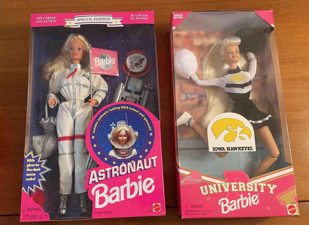 1990s Barbies astronaut Barbie and University of Iowa barbie