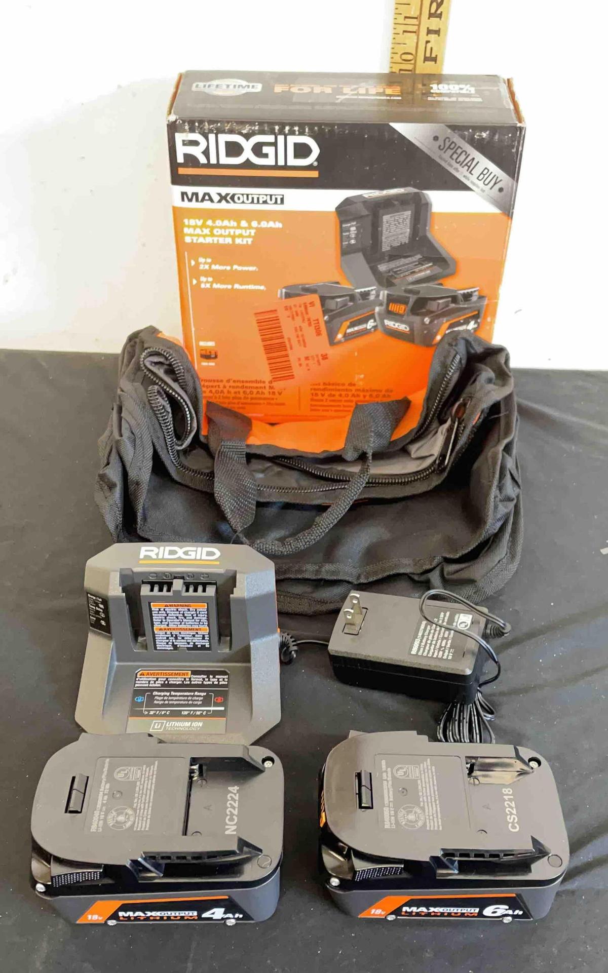 Ridgid Max output 18V 4.0Ah & 6.0Ah Max Output Starter Kit (tested/works)