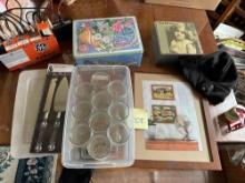 Large lot of misc tins, electronics, pint jars more