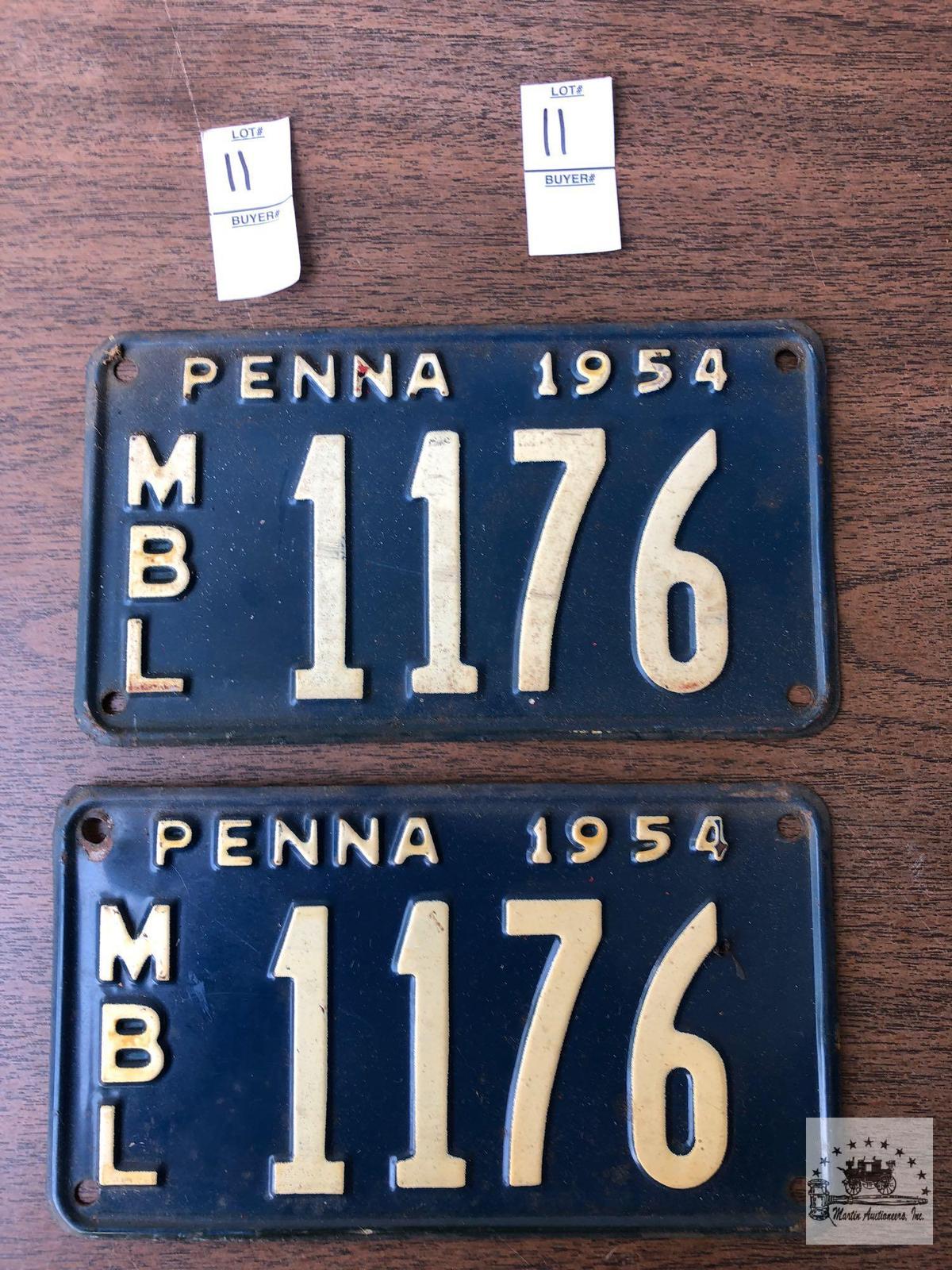 Two Pa Motor Boat Registration plates from 1954, matching numbers