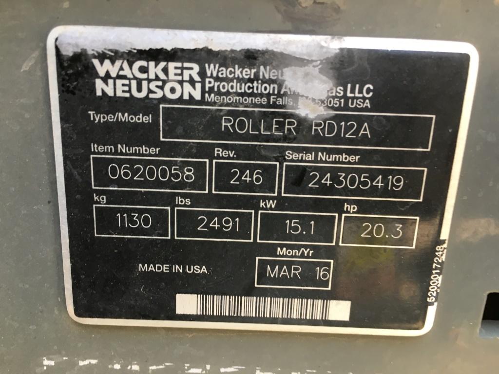 2016 Wacker RD12A-90 Tandem Vibratory Roller