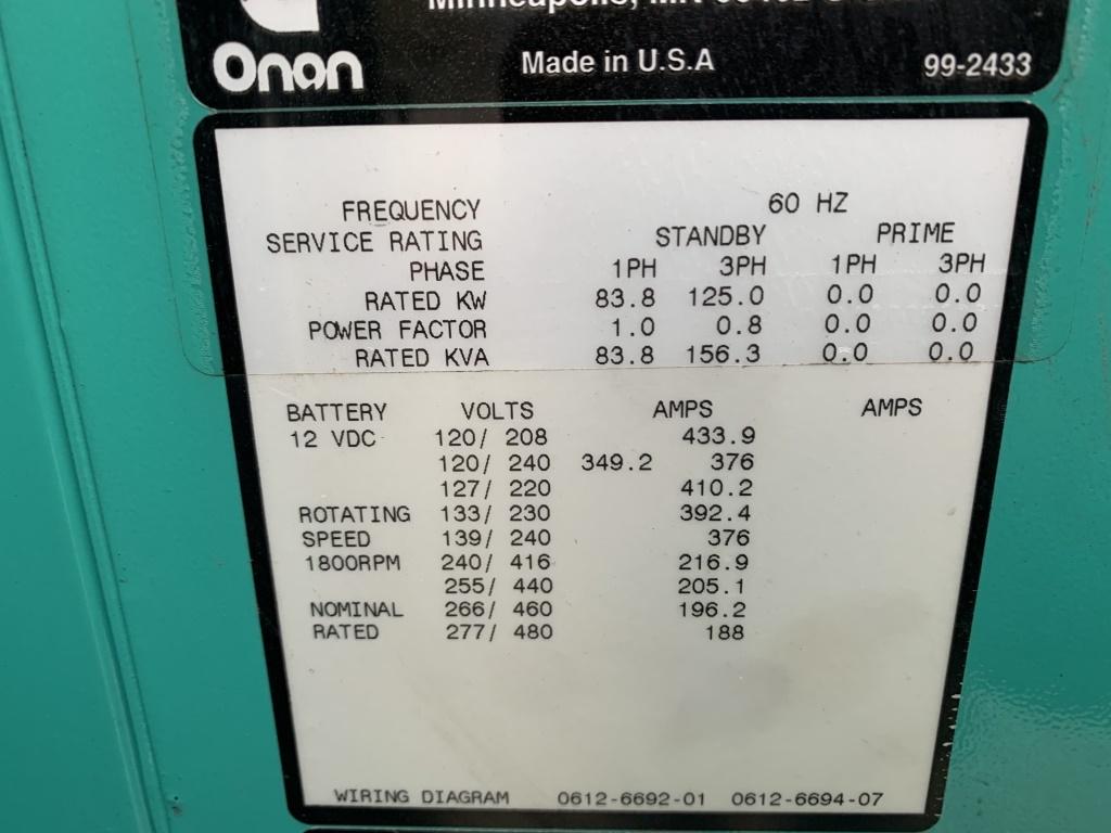 1999 Onan DGEA-3382894 Towable Generator