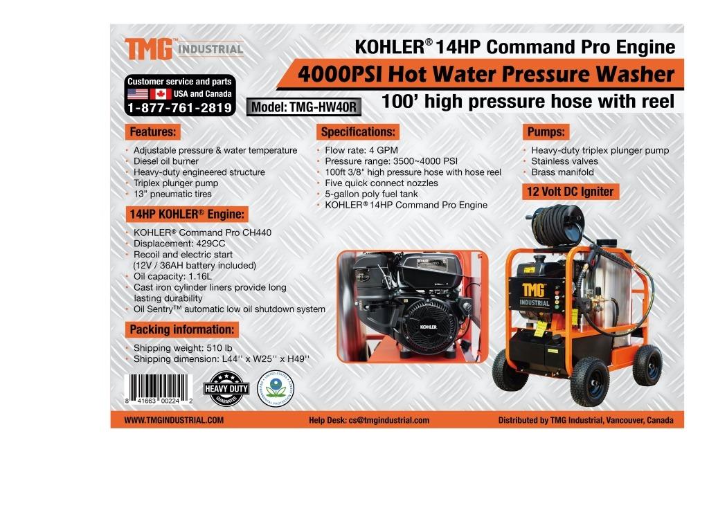 2020 TMG HW40T Hot Water Pressure Washer