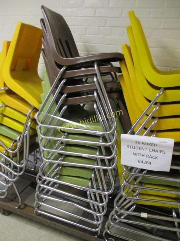 (35) Plastic & Metal Student Chairs w/ Rack.