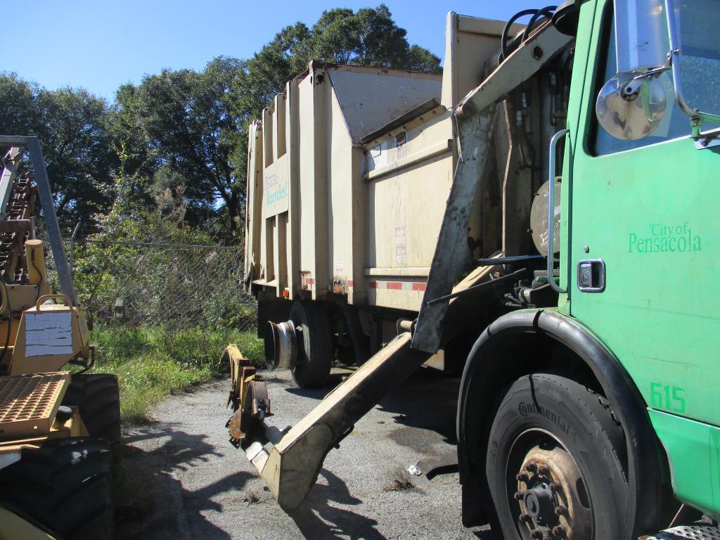 2002 Volvo WXR2 Side Load Garbage Truck.