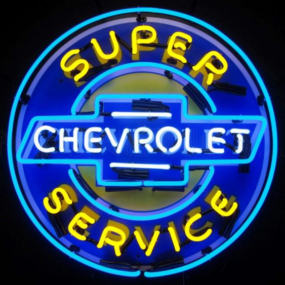 CHEVY SERVICE NEON SIGN w/ BACKING--24"w x 24"h x 4"d