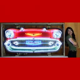 57 CHEVY GRILL NEON SIGN IN STEEL CAN--60"w x 29"h x 6"d