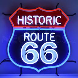 ROUTE 66 NEON SIGN w/ BACKING--24"w x 24"h x 4"d