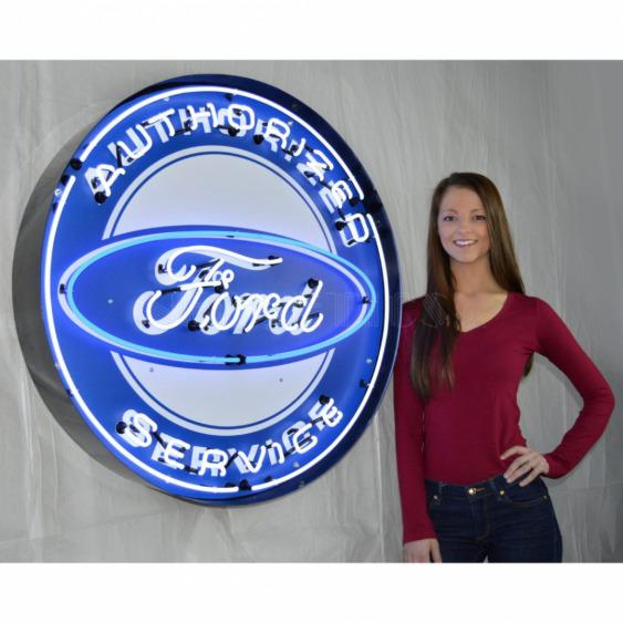 FORD SERVICE NEON SIGN IN STEEL CAN--36"w x 36"h x 6"d