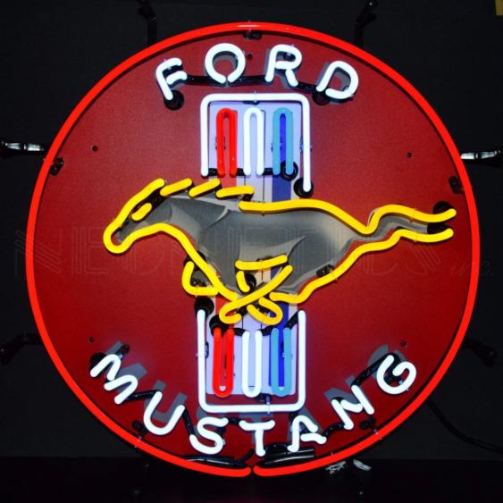 MUSTANG NEON SIGN w/ BACKING--24"w x 24"h x 4"d