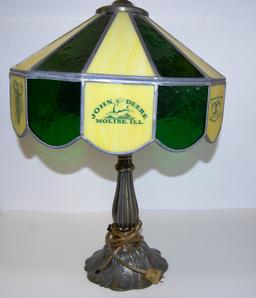 LAMP WITH JOHN DEERE LEADED GLASS SHADE