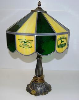 LAMP WITH JOHN DEERE LEADED GLASS SHADE