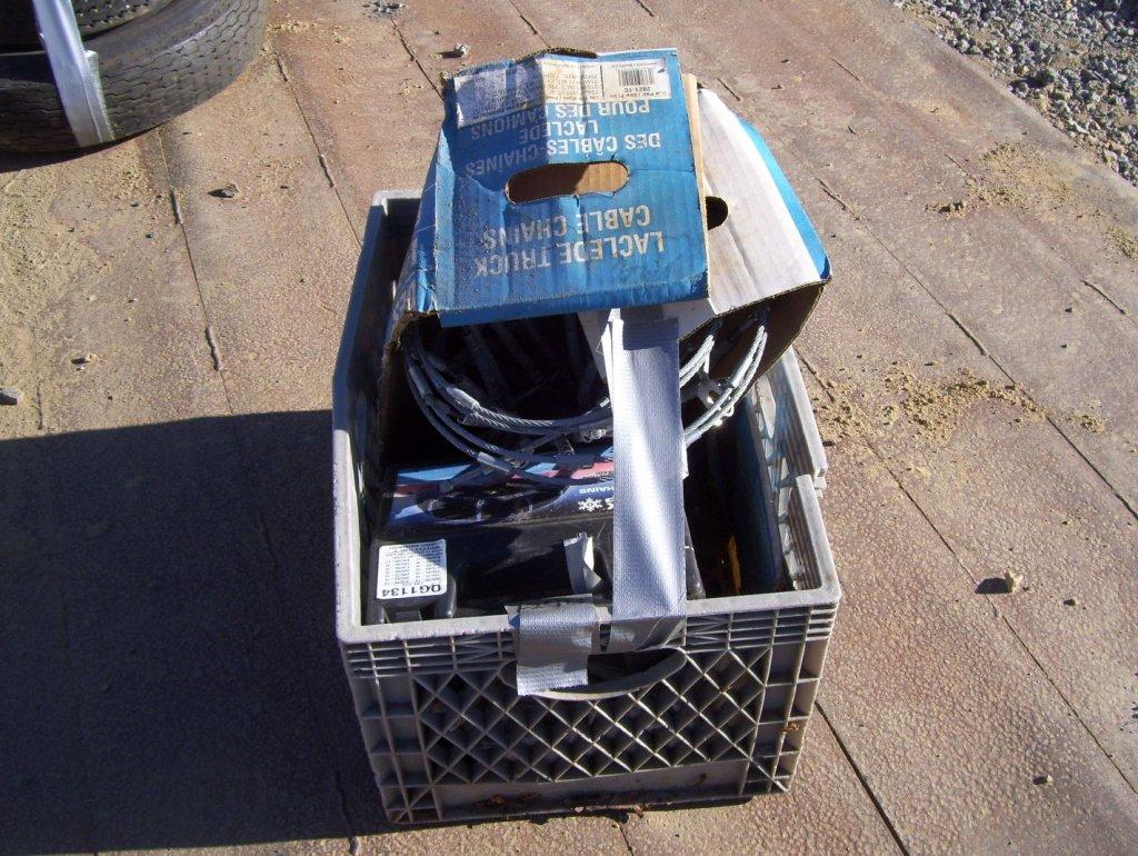 Crate of Misc Tire and Cable Chains.