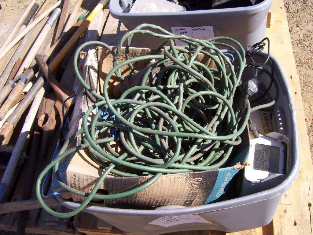 Plastic Bin of Misc Electrical Items, and Camera.