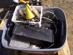 Plastic Bin of Misc Electrical Items.