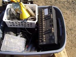 Plastic Bin of Misc Electrical Items.