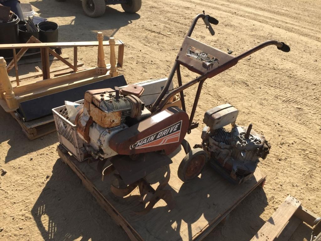 Pallet of Misc Tiller, Motor and Jars.