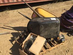 Pallet of Wheel Barrows, Weed Wacker,