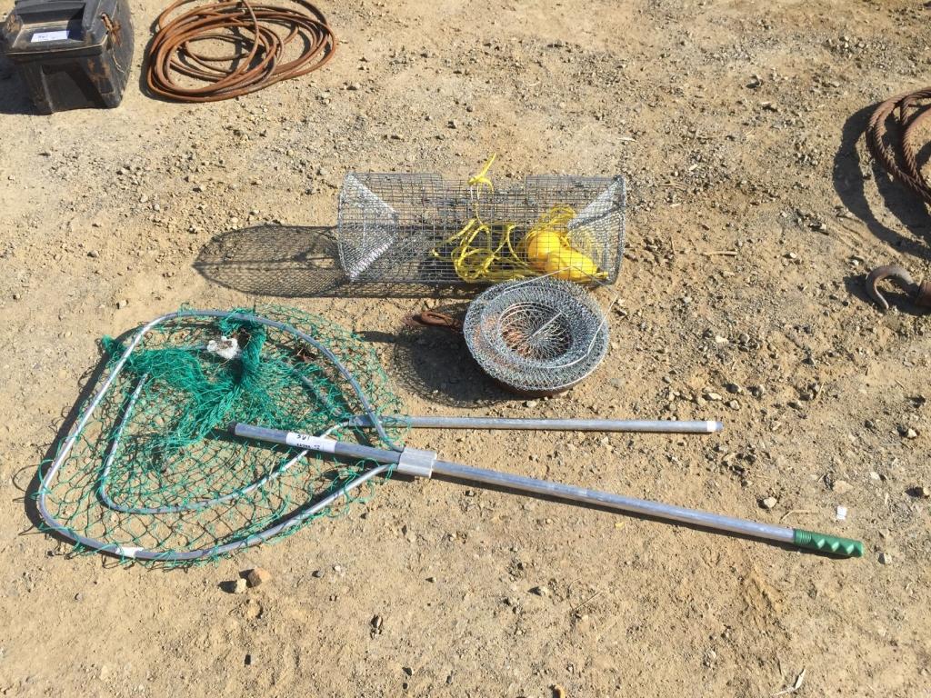 Misc Fishing Gear Including (2) Nets, Wire Trap,