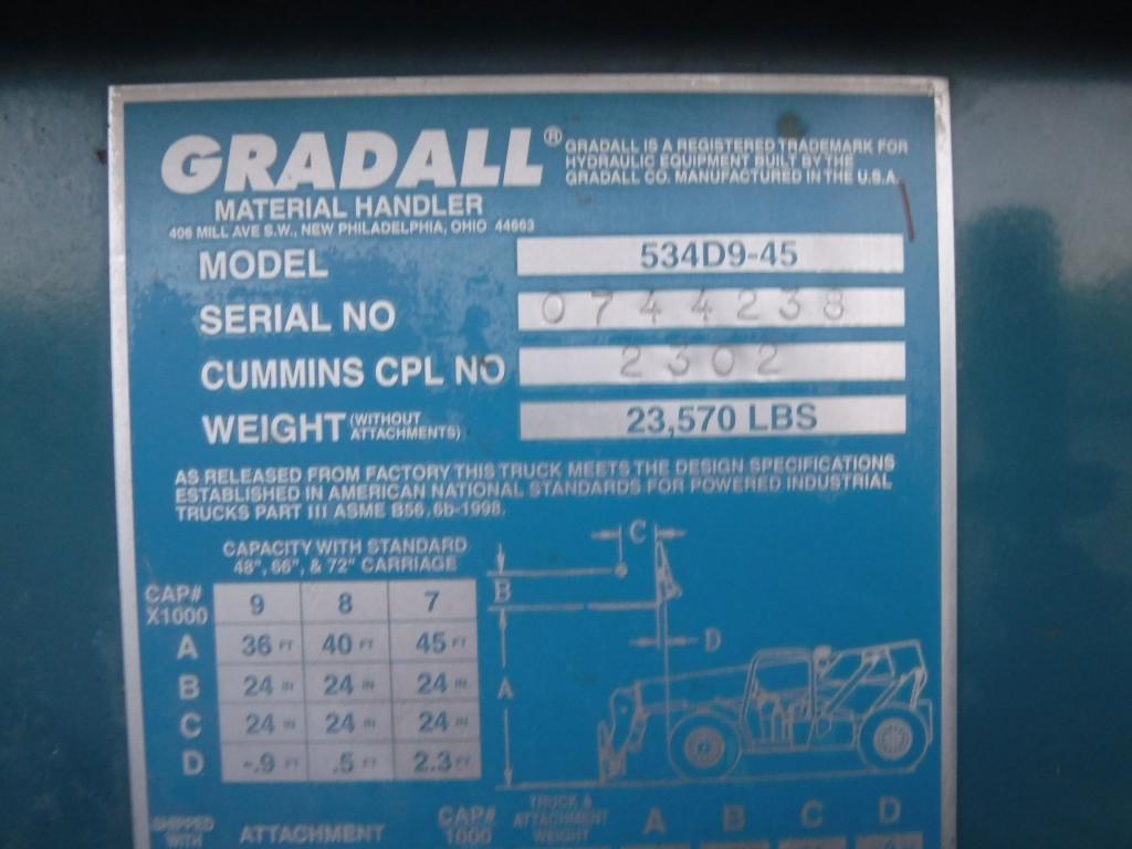 2002 Gradall 534D9-45 Forward Reach Forklift,