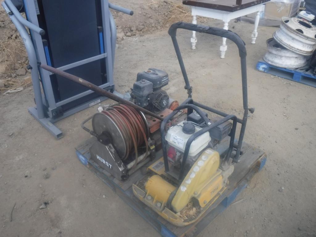 Pallet of (2) Compactors & Hurst Hose Reel w/Hose.