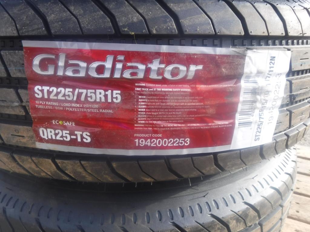 (4) Unused Gladiator ST225/75R15 Radial Tires