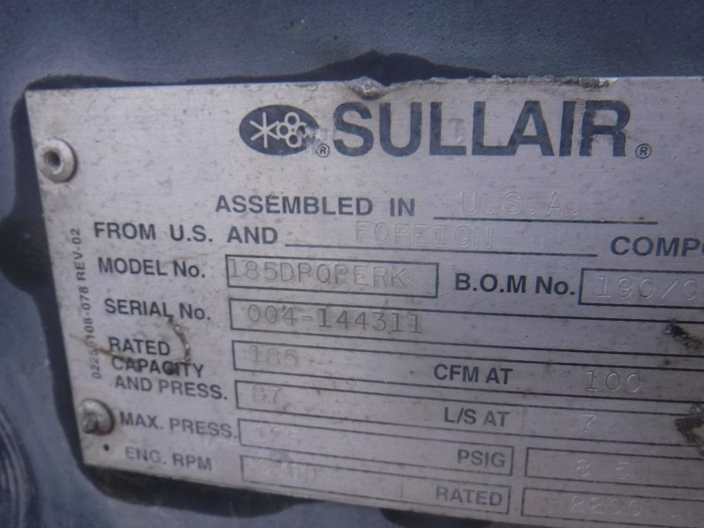 Sullair 185DPDPERK 185 CFM Air Compressor,