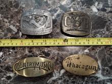 Lot of (4) Vintage Copper Belt Buckles (Country Music, Gun, Breaker Breaker)