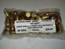 Georgia Arms .45 ACP 230 Gr Speed Bonded Hollow Point 50 Rounds