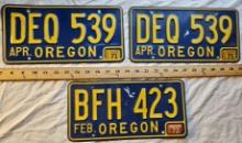 Lot of (3) Vintage License Plates Oregon 1970s