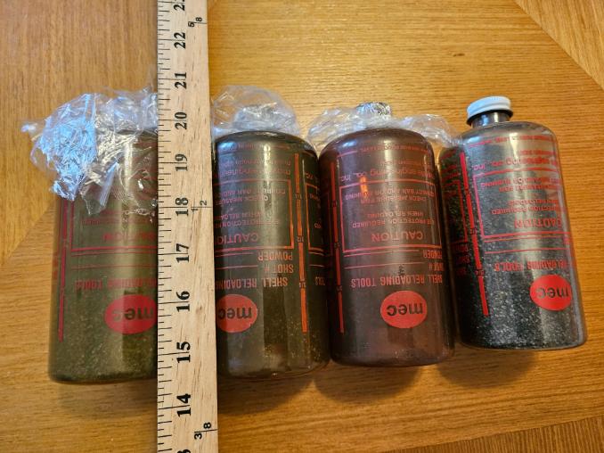 Lot of (4) MEC Shell Reloading Bottles (Partially filled with BBs, See Pics)