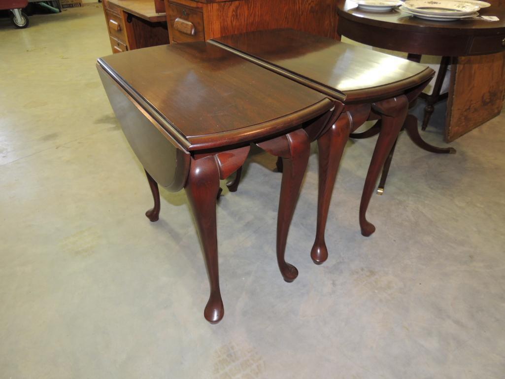 Pair of Cherry Finish Double Drop Leaf End Tables