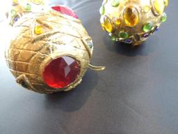 Three Hand Beaded Christmas Ball Ornaments