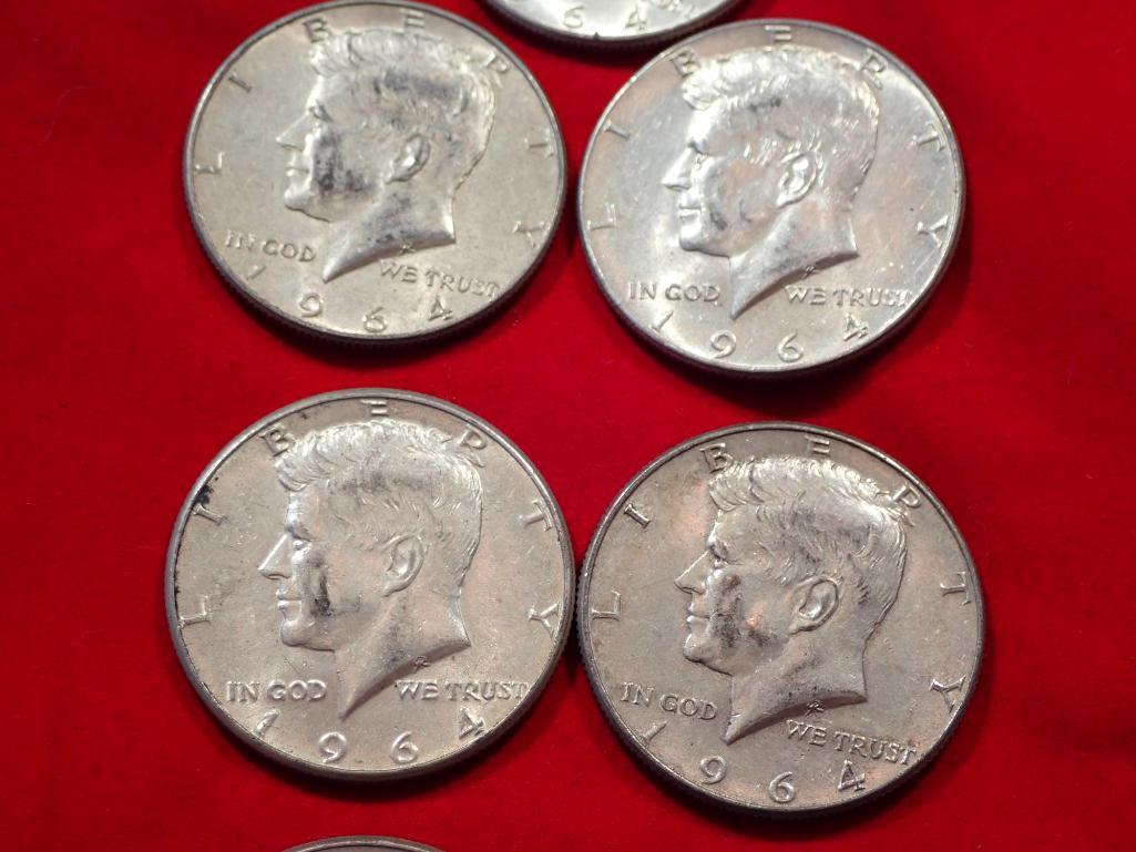 Seven 1964 Kennedy Half Dollars