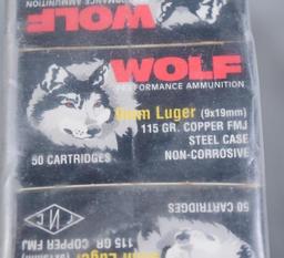 Brick Lot of 10 Boxes Wolf 9mm Luger