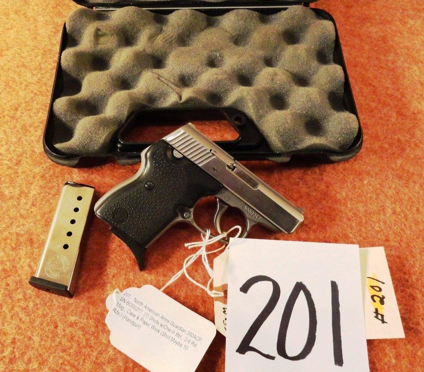 North American Arms Guardian 380ACP, SN:BD00217, (7) Shots w/One in Bbl., 2-6 Rd. Mag., Case & Paper