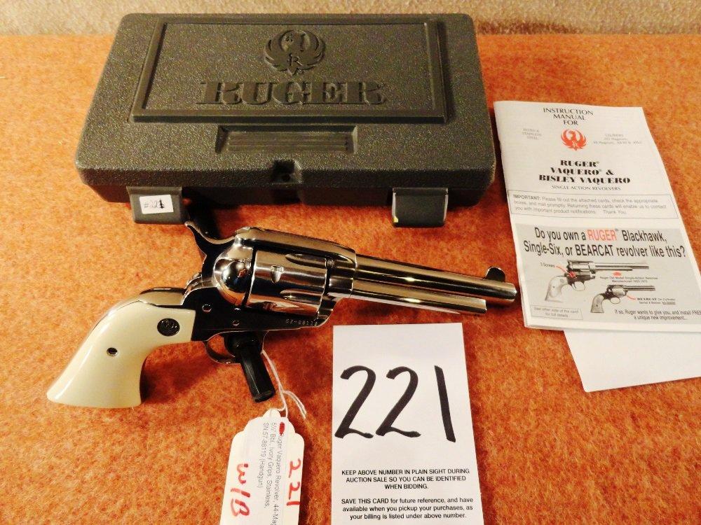 Ruger Vaquero Revolver, 44-Mag, 5½” Bbl., Ivory Grips, Stainless, SN:57-88119 (Handgun)